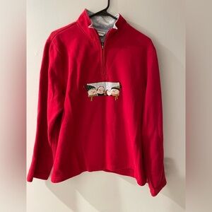 Holiday Red Quarter-Zip Pullover with embroidered snowmen Size 1X Breckenridge